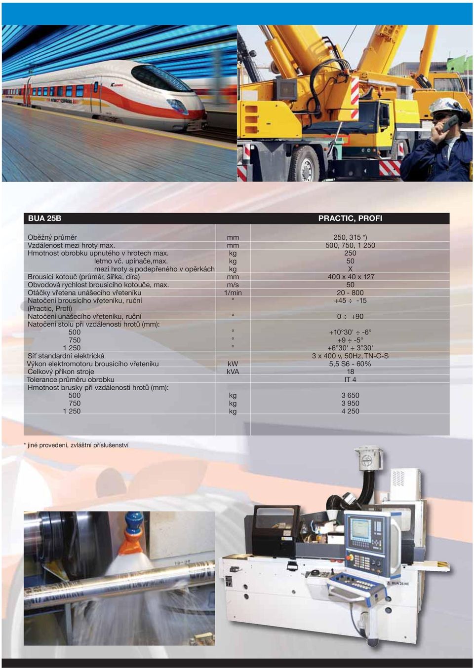 m/s 50 Otáčky vřetena unášecího vřeteníku 1/min 20-800 Natočení brousícího vřeteníku, ruční +45-15 (Practic, Profi) Natočení unášecího vřeteníku, ruční 0 +90 Natočení stolu při vzdálenosti hrotů