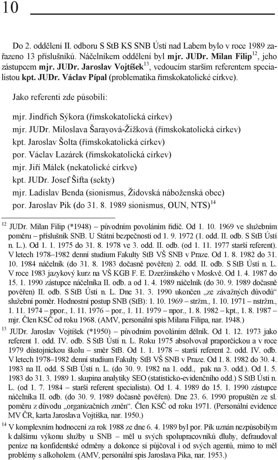 Jako referenti zde působili: mjr. Jindřich Sýkora (římskokatolická církev) mjr. JUDr. Miloslava Šarayová-Žižková (římskokatolická církev) kpt. Jaroslav Šolta (římskokatolická církev) por.