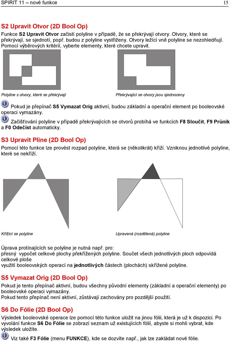 Polyline s otvory, které se překrývají Překrývající se otvory jsou sjednoceny Pokud je přepínač S5 Vymazat Orig aktivní, budou základní a operační element po booleovské operaci vymazány.