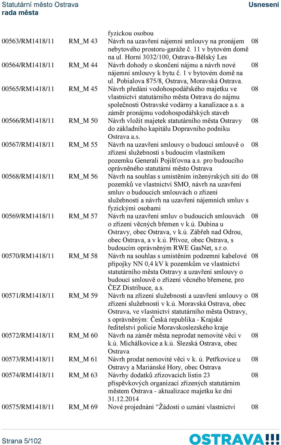 00565/RM1418/11 RM_M 45 Návrh předání vodohosp