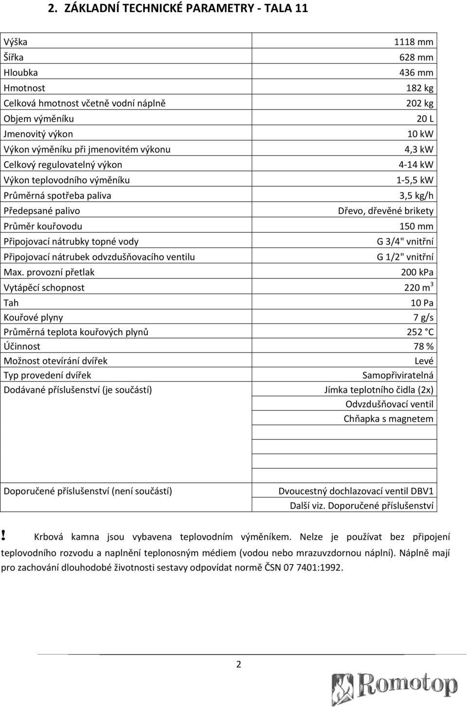 provozní přetlak 1118 mm 628 mm 436 mm 182 kg 202 kg 20 L 10 kw 4,3 kw 4 14 kw 1 5,5 kw 3,5 kg/h Dřevo, dřevěné brikety 150 mm G 3/4" vnitřní G 1/2" vnitřní 200 kpa Vytápěcí schopnost 220 m 3 Tah 10