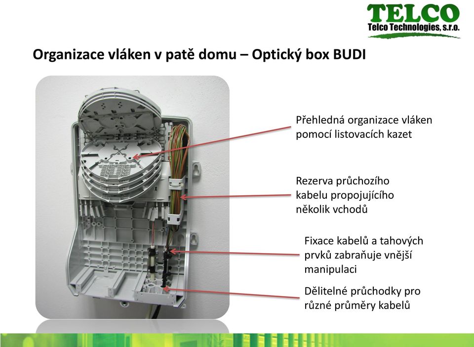 kabelu propojujícího několik vchodů Fixace kabelů a tahových