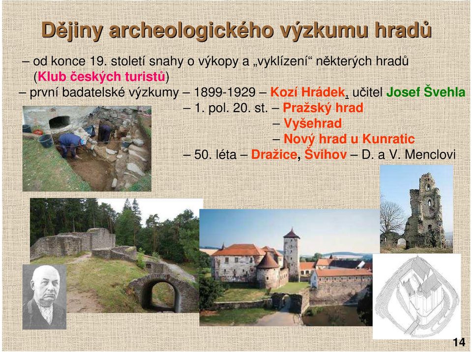 první badatelské výzkumy 1899-1929 Kozí Hrádek, učitel Josef Švehla 1. pol.
