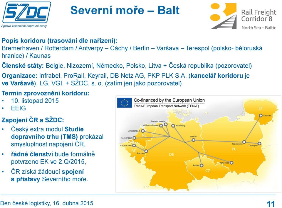 , PKP PLK S.A. (kancelář koridoru je ve Varšavě), LG, VGI. + SŽDC, s. o. (zatím jen jako pozorovatel) Termín zprovoznění koridoru: 10.