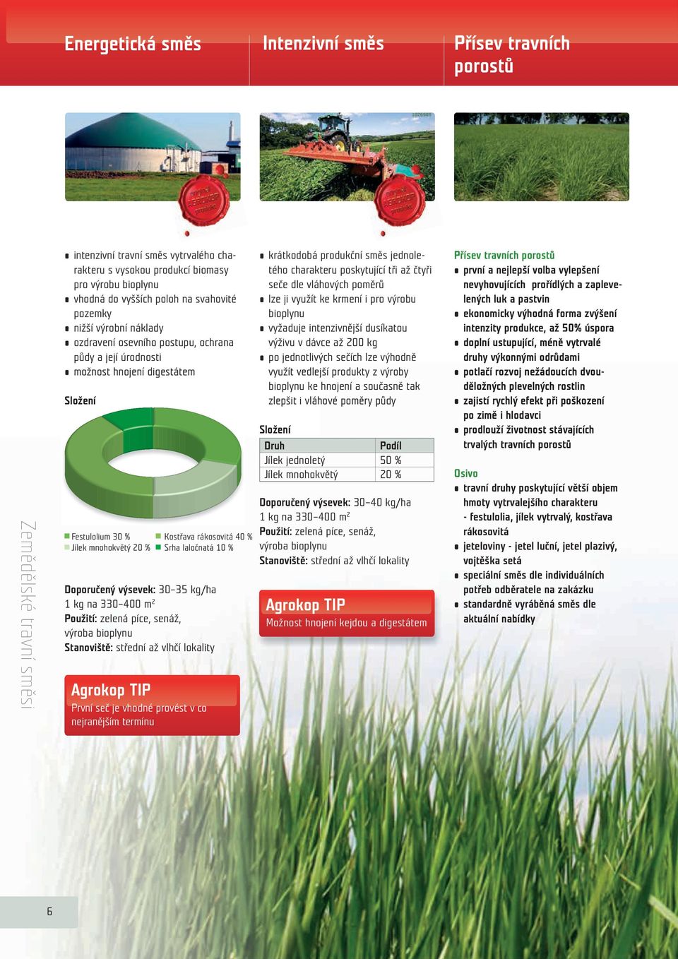 laločnatá 10 % Doporučený výsevek: 30 35 kg/ha 1 kg na 330 400 m 2 Použití: zelená píce, senáž, výroba bioplynu Stanoviště: střední až vlhčí lokality První seč je vhodné provést v co nejranějším