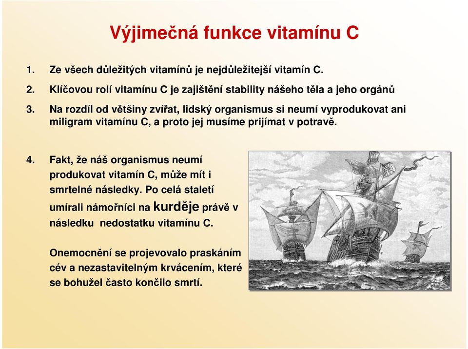Na rozdíl od většiny zvířat, lidský organismus si neumí vyprodukovat ani miligram vitamínu C, a proto jej musíme prijímat v potravě. 4.