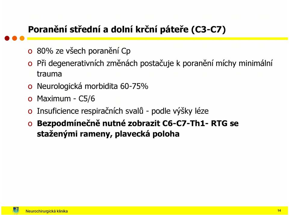 morbidita 60-75% o Maximum - C5/6 o Insuficience respiračních svalů - podle výšky léze o