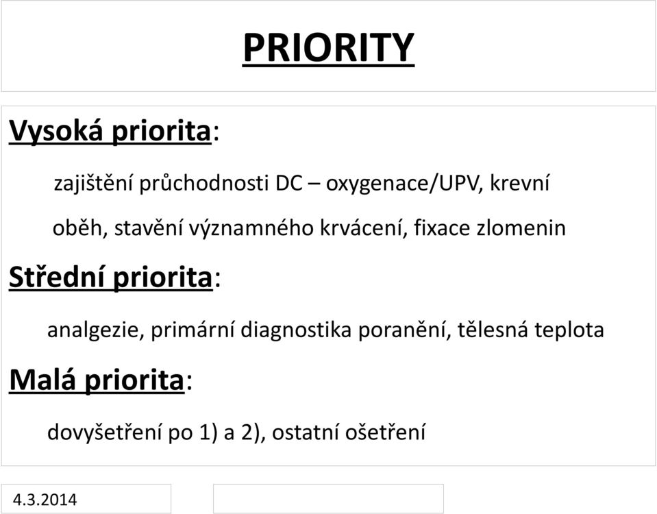 zlomenin Střední priorita: analgezie, primární diagnostika