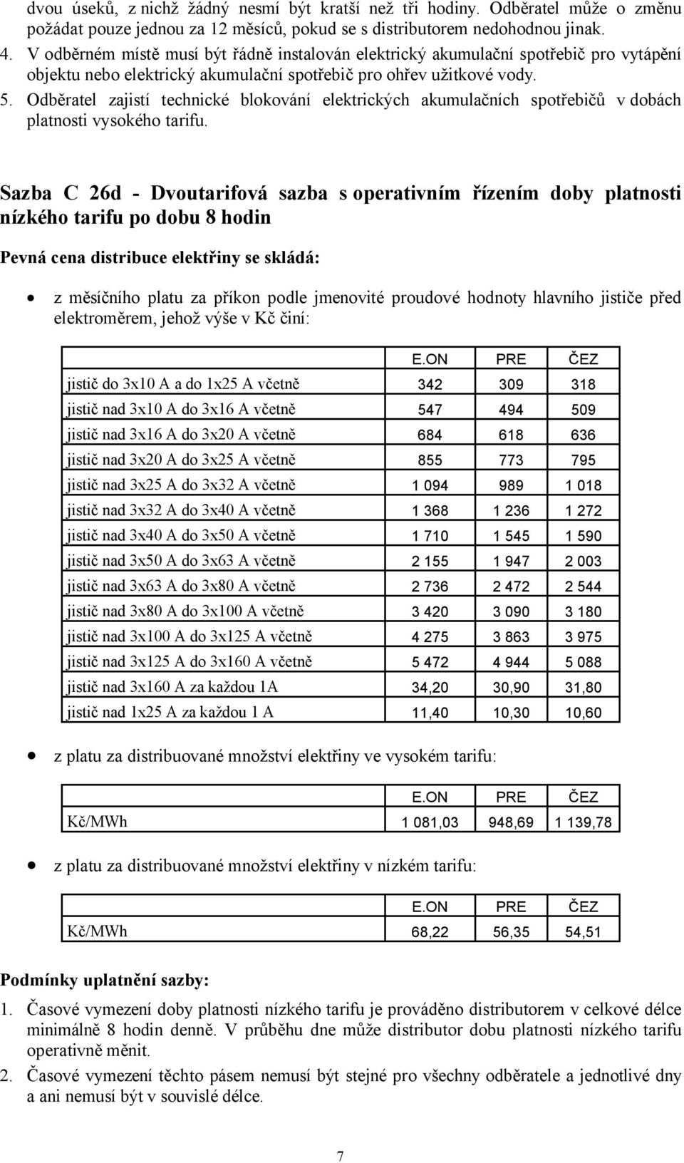 Odběratel zajistí technické blokování elektrických akumulačních spotřebičů v dobách platnosti vysokého tarifu.