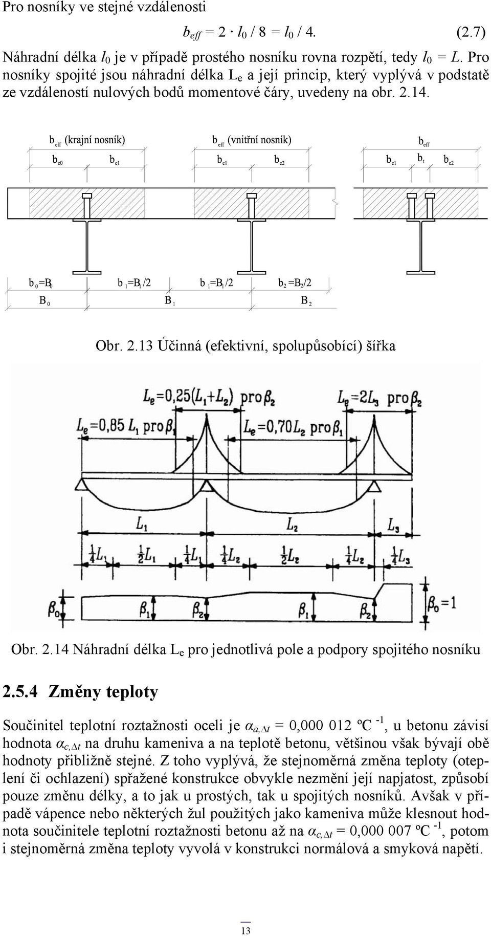 2.14 Náhradní délka L e pro jednotlivá pole a podpory spojitého nosníku 2.5.