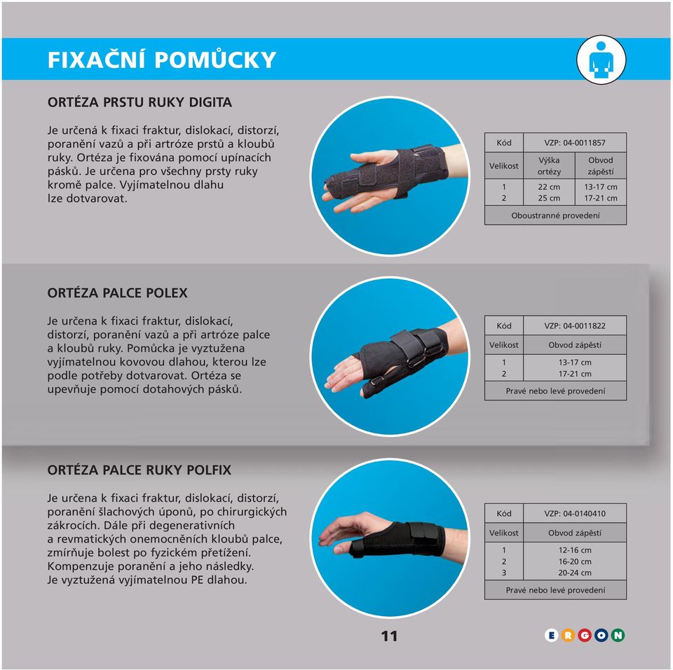 Kód VZP: 0-0087 Výška ortézy cm cm Oboustranné provedení Obvod zápěstí -7 cm 7- cm ORTÉZA PALCE POLEX Je určena k fixaci fraktur, dislokací, distorzí, poranění vazů a při artróze palce a kloubů ruky.