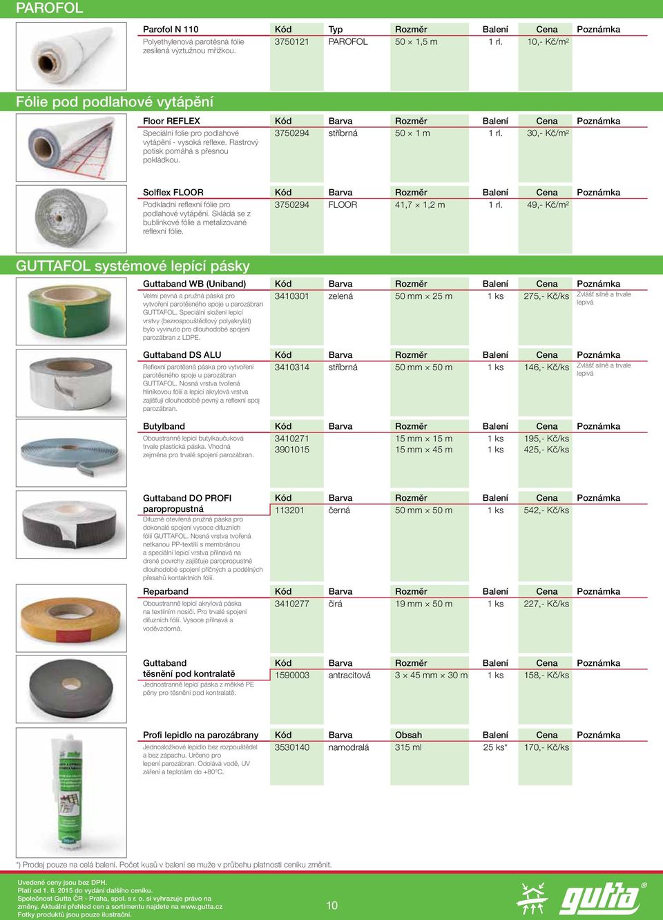 3750294 stříbrná 50 1 m 1 rl. 30,- Kč/m 2 Solflex FLOOR Kód Barva Rozměr Balení Cena Poznámka Podkladní reflexní fólie pro podlahové vytápění.