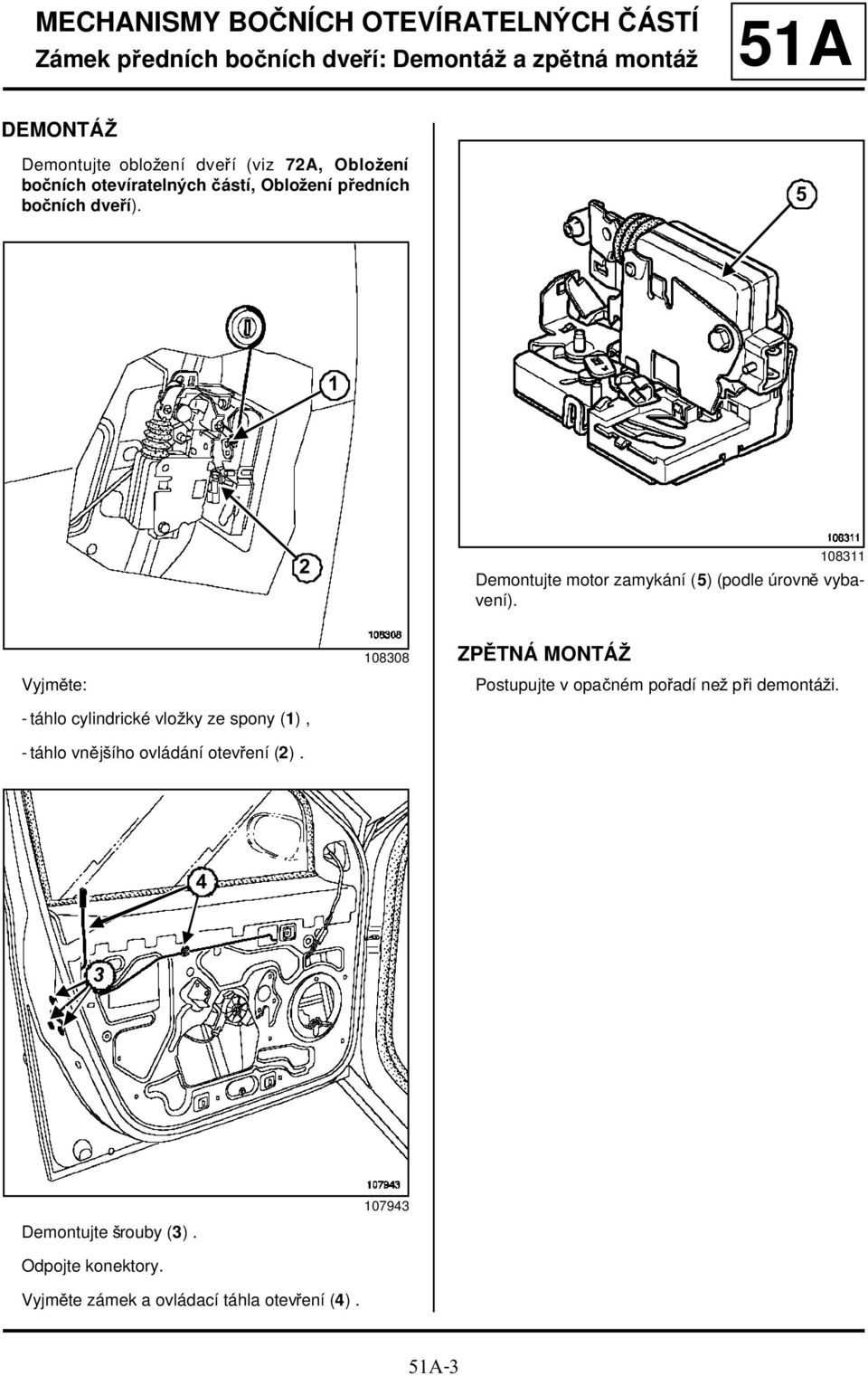 5 1 2 108311 Demontujte motor zamykání (5) (podle úrovně vybavení).