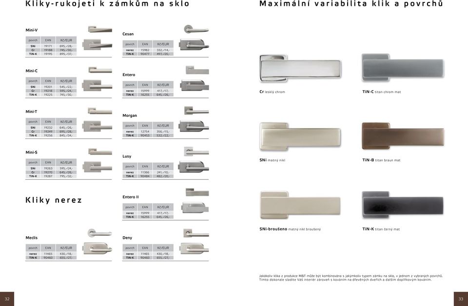 Morgan povrch SNi 19232 645,-/26,- Cr 19249 695,-/28,- TiN-K 19256 845,-/34,- povrch nerez 12754 356,-/15,- TiN-K 90453 532,-/22,- Mini-S povrch SNi 19263 595,-/24,- Cr 19270 645,-/26,- TiN-K 19287