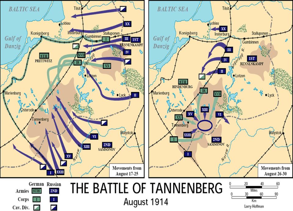 srpna 1914 bitva u Tannenbergu drtivá porážka Ruska následovala další německá