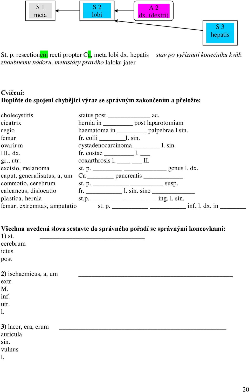 cicatrix hernia in post laparotomiam regio haematoma in palpebrae l.sin. femur fr. colli l. sin. ovarium cystadenocarcinoma l. sin. III., dx. fr. costae l. gr., utr. coxarthrosis l. II. excisio, melanoma st.