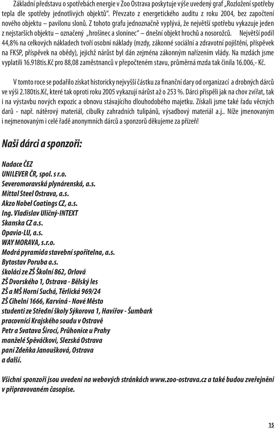 Z tohoto grafu jednoznačně vyplývá, že největší spotřebu vykazuje jeden z nejstarších objektu označený hrošinec a sloninec dnešní objekt hrochů a nosorožců.