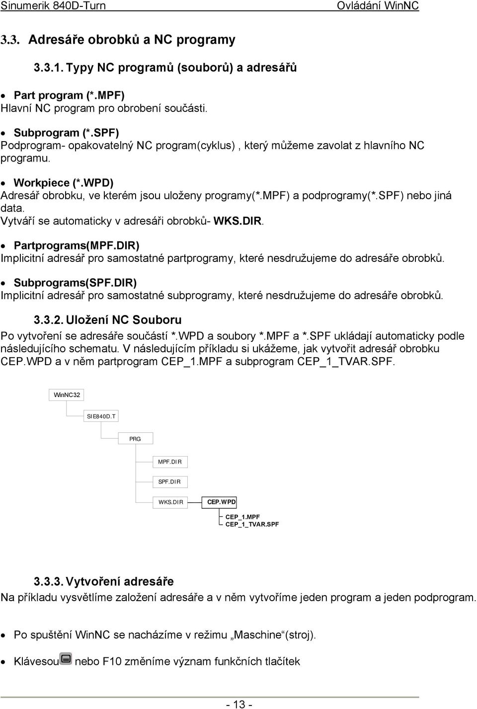 spf) nebo jiná data. Vytváří se automaticky v adresáři obrobků- WKS.DIR. Partprograms(MPF.DIR) Implicitní adresář pro samostatné partprogramy, které nesdružujeme do adresáře obrobků. Subprograms(SPF.