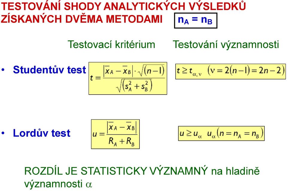 Testování významnosti Studentův test Lordův test