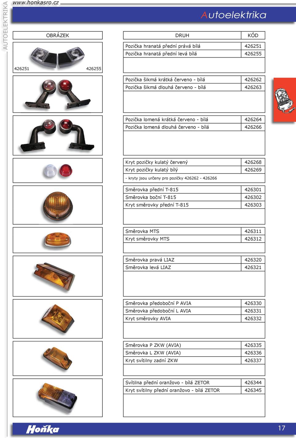 určeny pro pozičky 426262-426266 Směrovka přední T-815 426301 Směrovka boční T-815 426302 Kryt směrovky přední T-815 426303 Směrovka MTS 426311 Kryt směrovky MTS 426312 Směrovka pravá LIAZ 426320