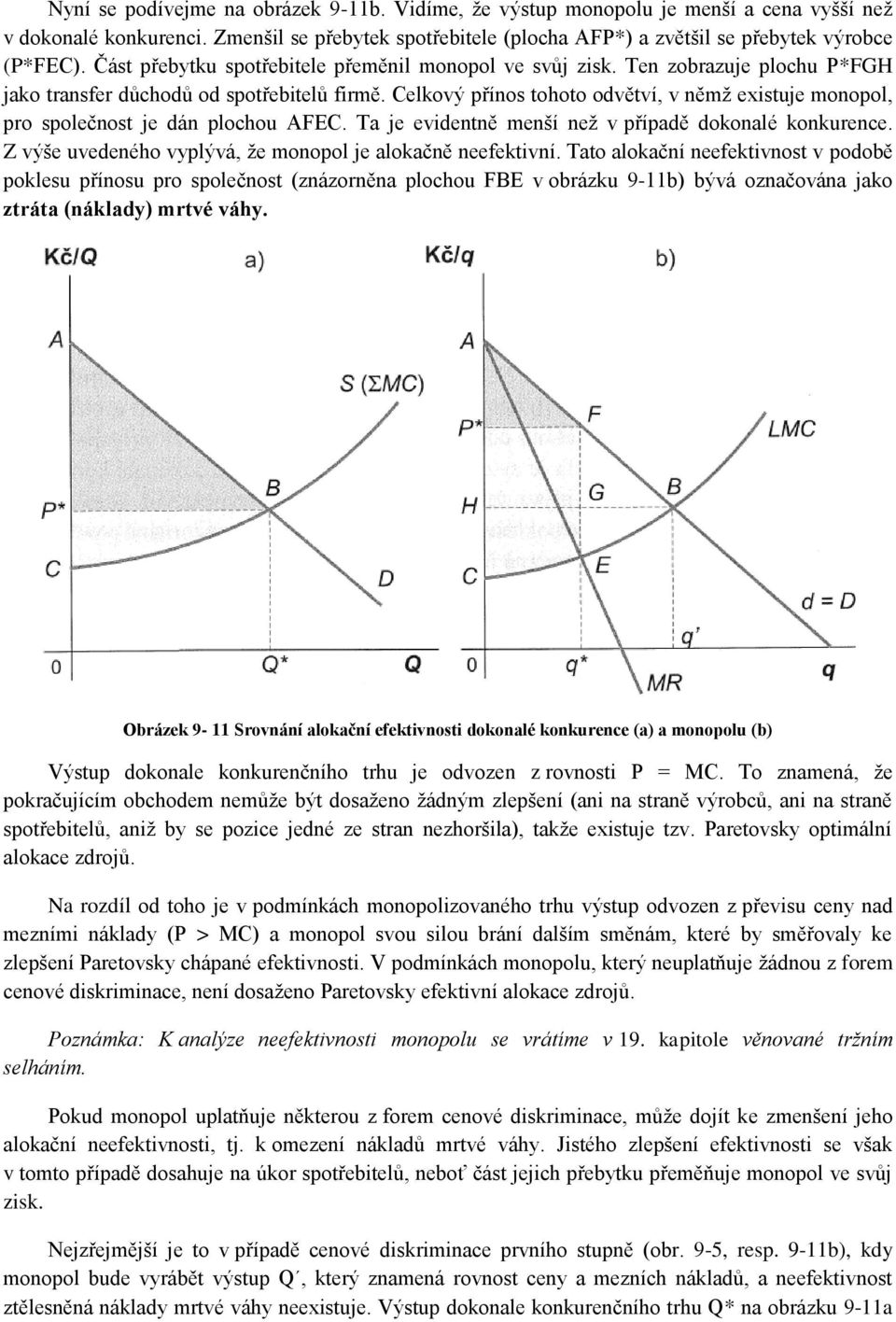 Celkový přínos tohoto odvětví, v němž existuje monopol, pro společnost je dán plochou AFEC. Ta je evidentně menší než v případě dokonalé konkurence.