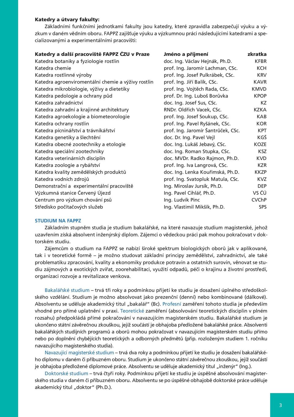 a fyziologie rostlin doc. Ing. Václav Hejnák, Ph.D. KFBR Katedra chemie prof. Ing. Jaromír Lachman, CSc. KCH Katedra rostlinné výroby prof. Ing. Josef Pulkrábek, CSc.