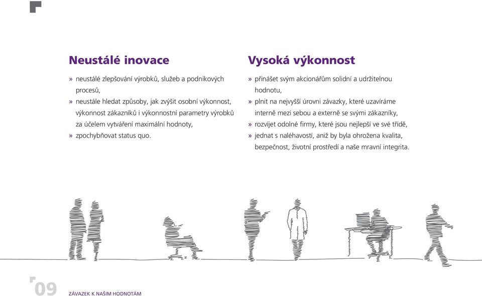 Vysoká výkonnost» přinášet svým akcionářům solidní a udržitelnou hodnotu,» plnit na nejvyšší úrovni závazky, které uzavíráme interně mezi sebou a externě