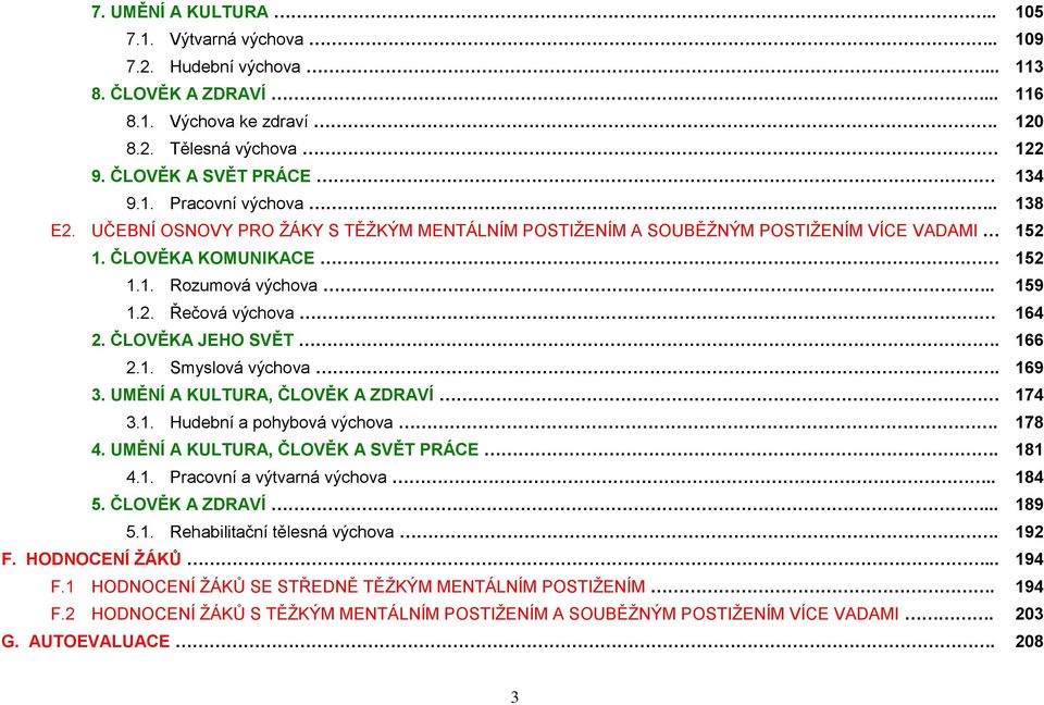 169 3. UMĚNÍ A KULTURA, ČLOVĚK A ZDRAVÍ 174 3.1. Hudební a pohybová. 178 4. UMĚNÍ A KULTURA, ČLOVĚK A SVĚT PRÁCE. 181 4.1. Pracovní a výtvarná.. 184 5. ČLOVĚK A ZDRAVÍ... 189 5.1. Rehabilitační tělesná.