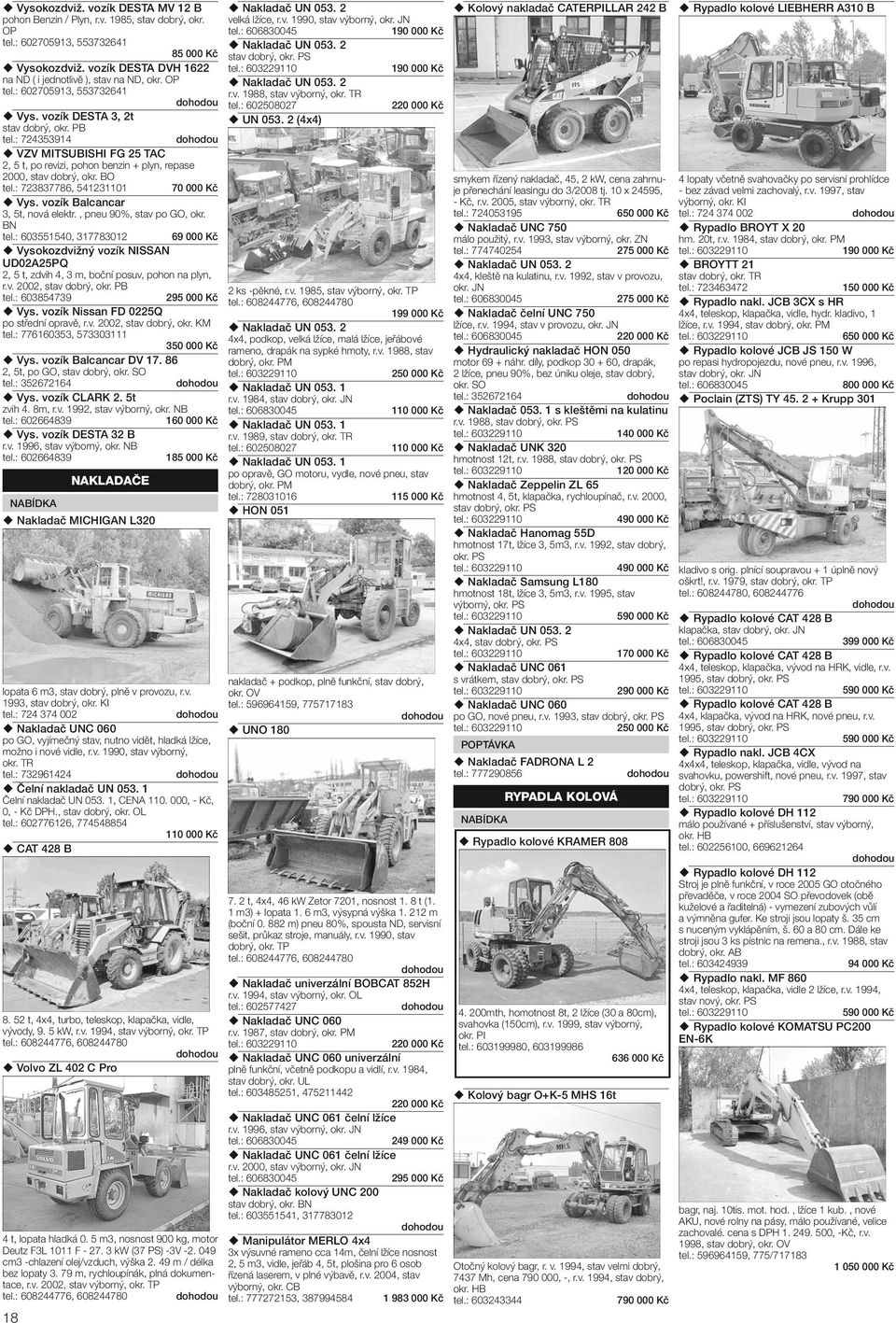 vozík Balcancar 3, 5t, nová elektr., pneu 90%, stav po GO, okr. BN tel.: 603551540, 317783012 69 000 Kč Vysokozdvižný vozík NISSAN UD02A25PQ 2, 5 t, zdvih 4, 3 m, boční posuv, pohon na plyn, r.v. 2002, tel.