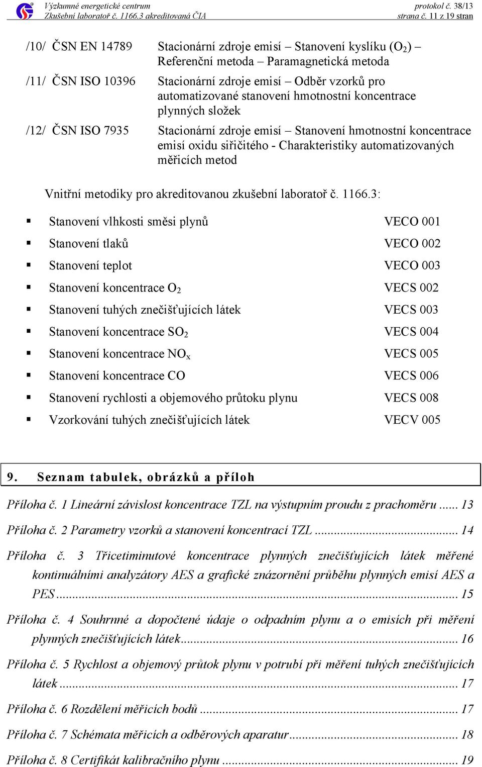 stanovení hmotnostní koncentrace plynných složek /12/ ČSN ISO 7935 Stacionární zdroje emisí Stanovení hmotnostní koncentrace emisí oxidu siřičitého - Charakteristiky automatizovaných měřicích metod