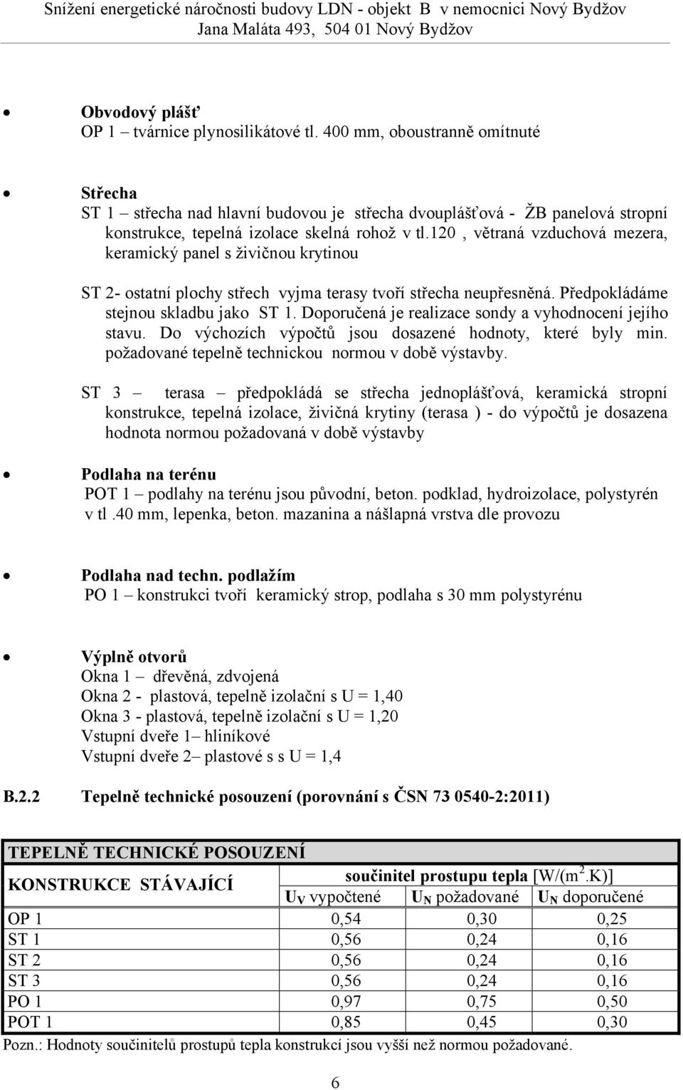 12, větraná vzduchová mezera, keramický panel s živičnou krytinou ST 2 ostatní plochy střech vyjma terasy tvoří střecha neupřesněná. Předpokládáme stejnou skladbu jako ST 1.