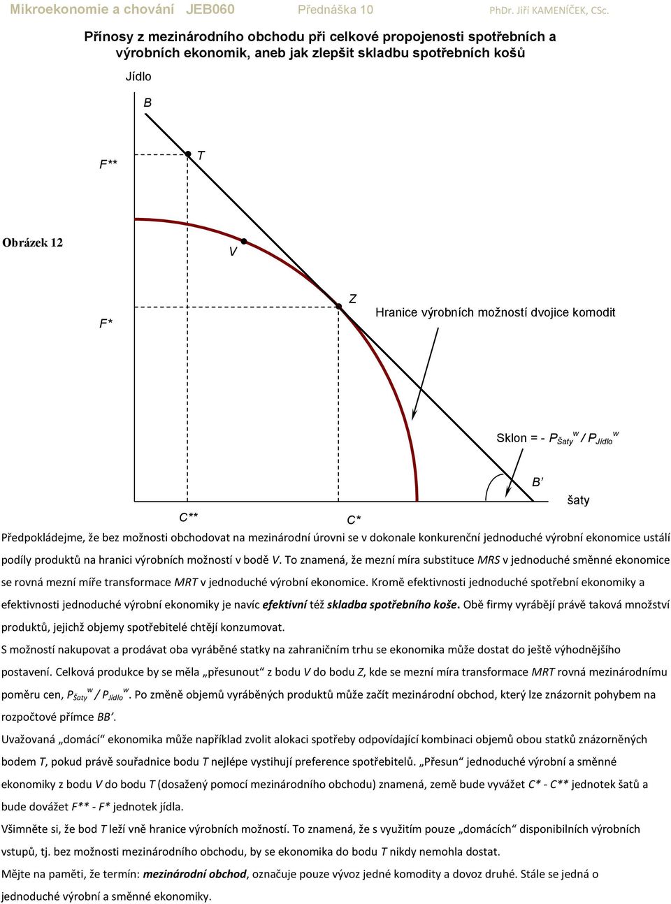 hranici výrobních možností v bodě V. To znamená, že mezní míra substituce MRS v jednoduché směnné ekonomice se rovná mezní míře transformace MRT v jednoduché výrobní ekonomice.