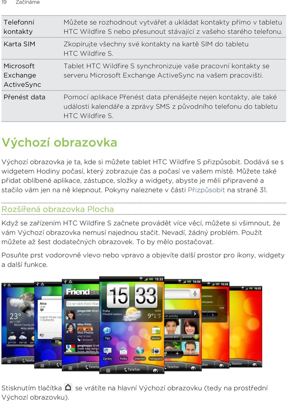 Tablet HTC Wildfire S synchronizuje vaše pracovní kontakty se serveru Microsoft Exchange ActiveSync na vašem pracovišti.