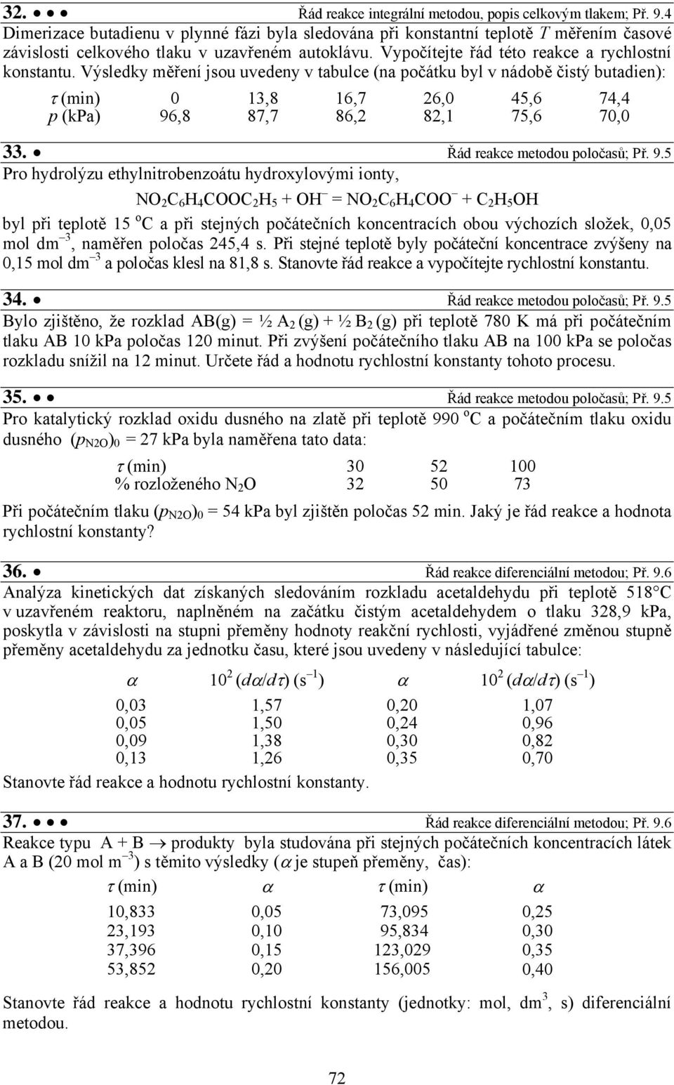 Výsledky měření jsou uvedeny v tabulce (na počátku byl v nádobě čistý butadien): τ (min) 0 13,8 16,7 6,0 45,6 74,4 p (kpa) 96