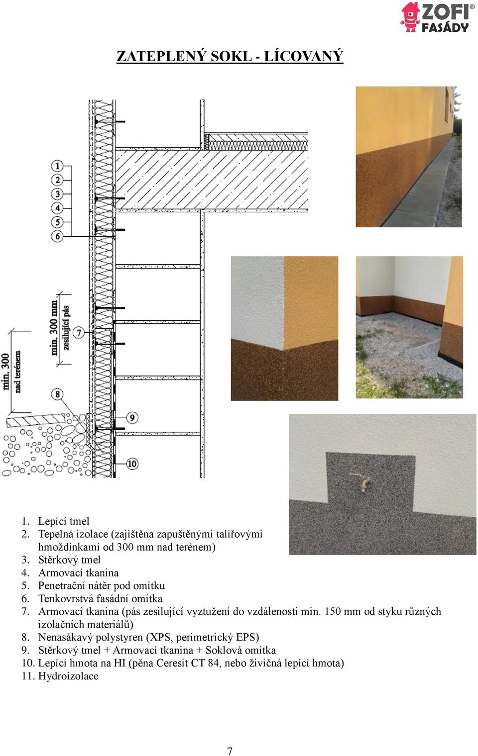 Armovací tkanina (pás zesilující vyztužení do vzdálenosti min. 150 mm od styku různých izolačních materiálů) 8.