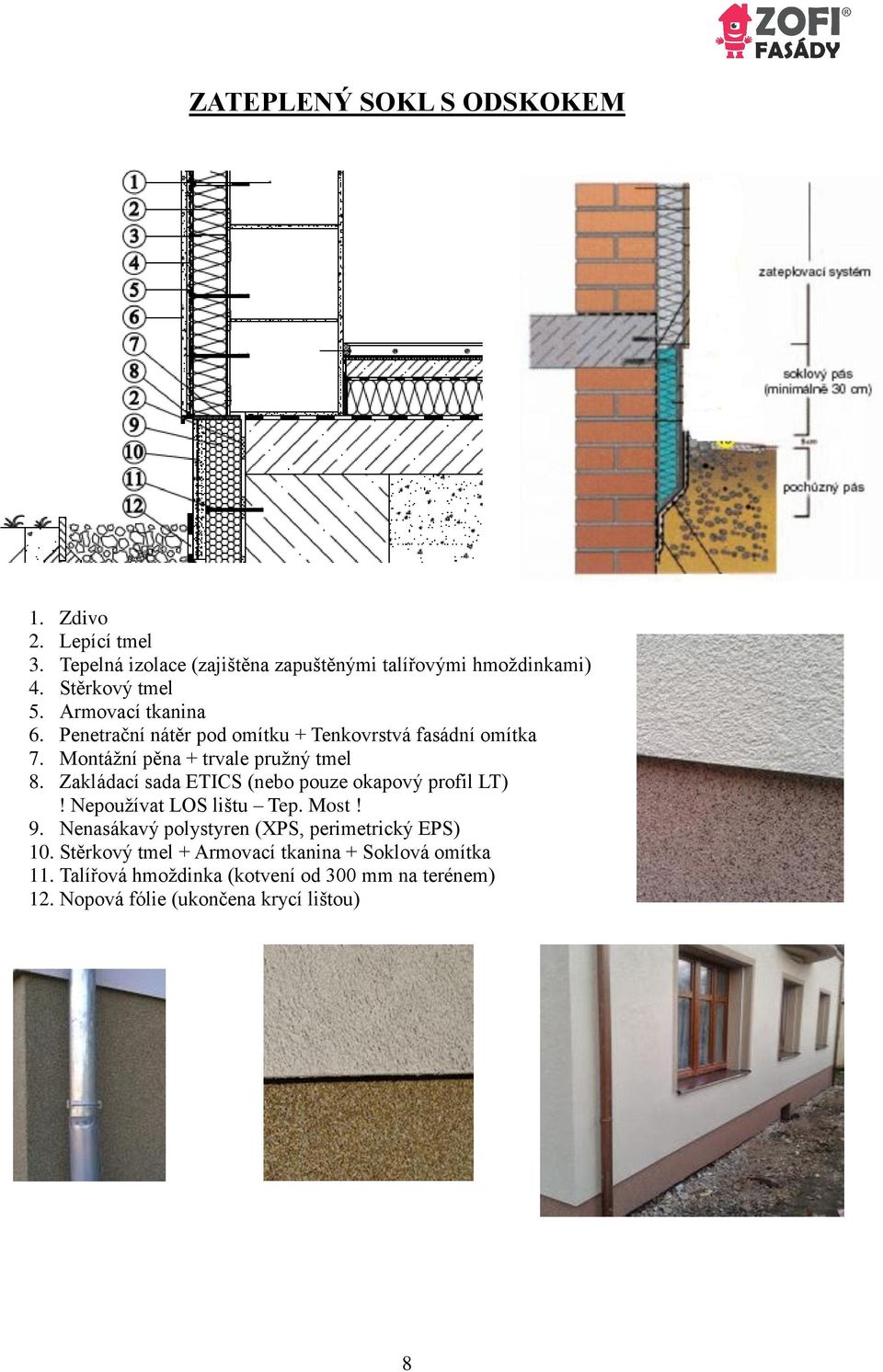 Zakládací sada ETICS (nebo pouze okapový profil LT)! Nepoužívat LOS lištu Tep. Most! 9.
