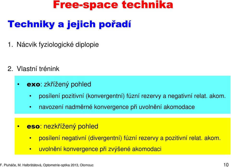 navození nadměrné konvergence při uvolnění akomodace eso: nezkřížený pohled posílení negativní (divergentní)