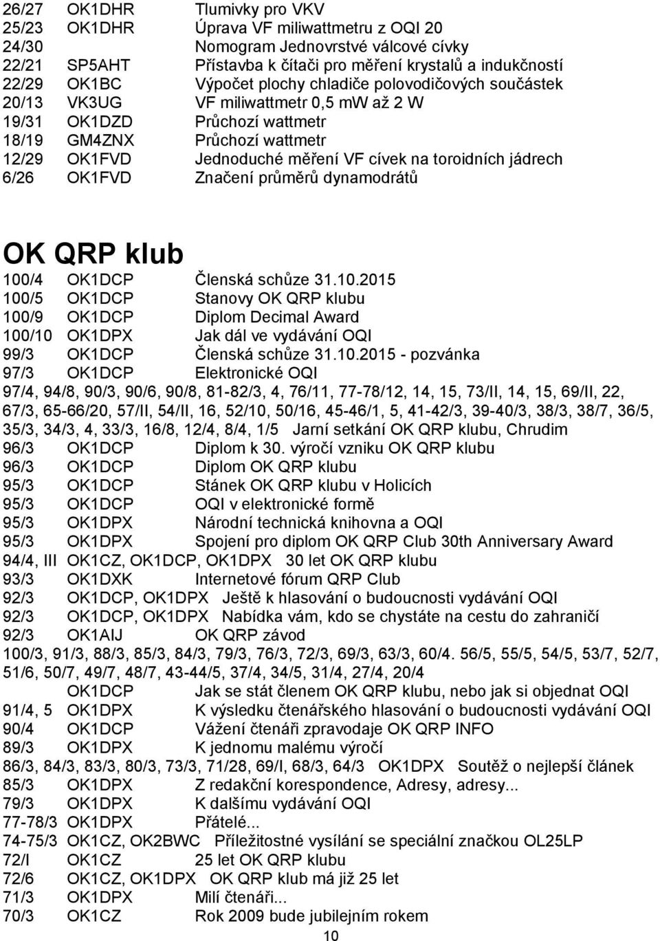 toroidních jádrech 6/26 OK1FVD Značení průměrů dynamodrátů OK QRP klub 100