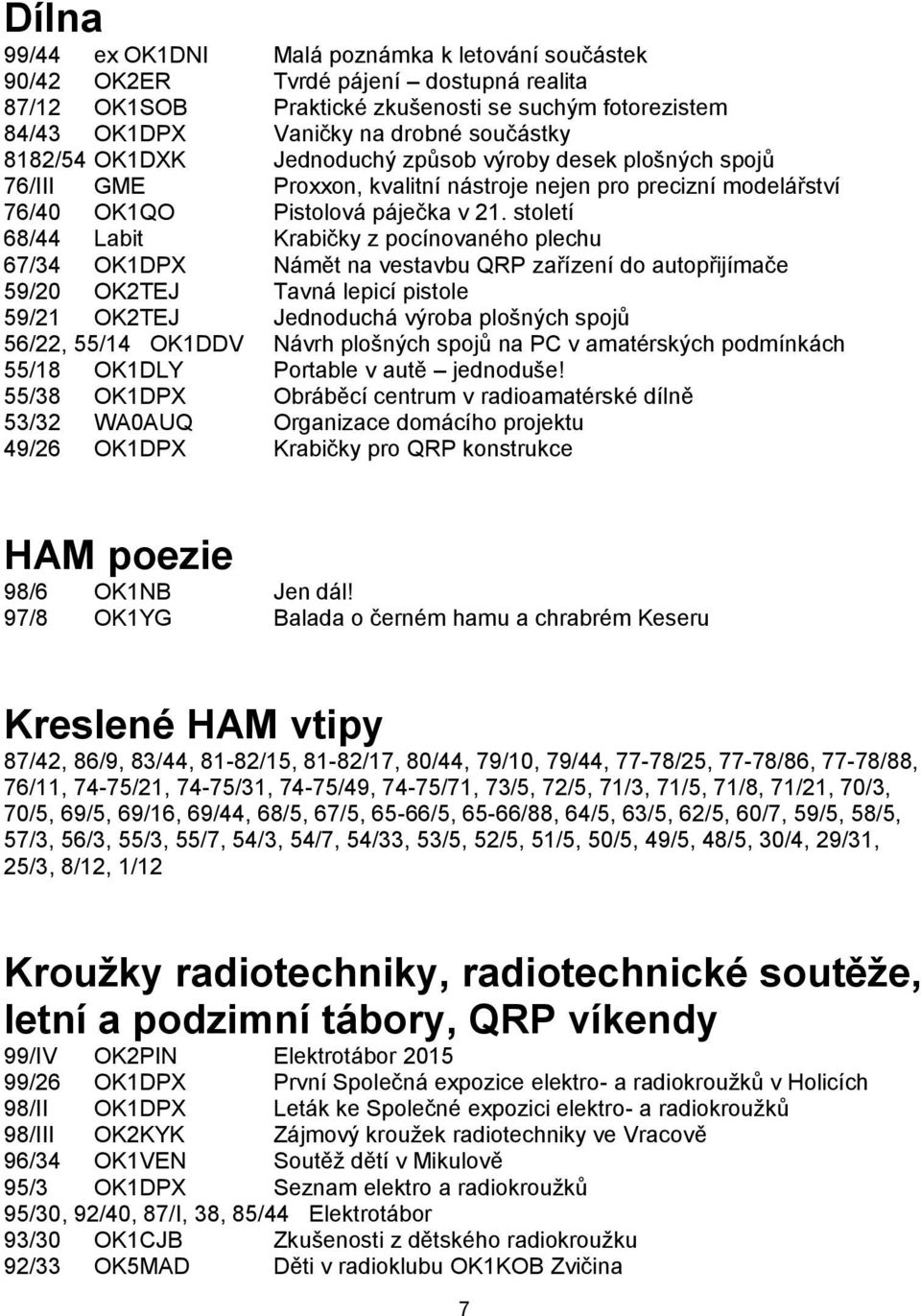 století 68/44 Labit Krabičky z pocínovaného plechu 67/34 OK1DPX Námět na vestavbu QRP zařízení do autopřijímače 59/20 OK2TEJ Tavná lepicí pistole 59/21 OK2TEJ Jednoduchá výroba plošných spojů 56/22,