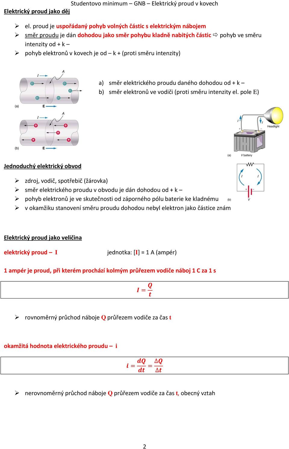 (proti směru intenzity) a) směr elektrického proudu daného dohodou od + k b) směr elektronů ve vodiči (proti směru intenzity el.