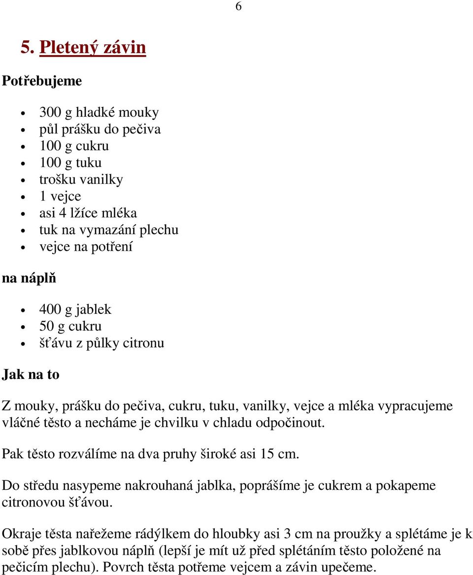 Pak těsto rozválíme na dva pruhy široké asi 15 cm. Do středu nasypeme nakrouhaná jablka, poprášíme je cukrem a pokapeme citronovou šťávou.