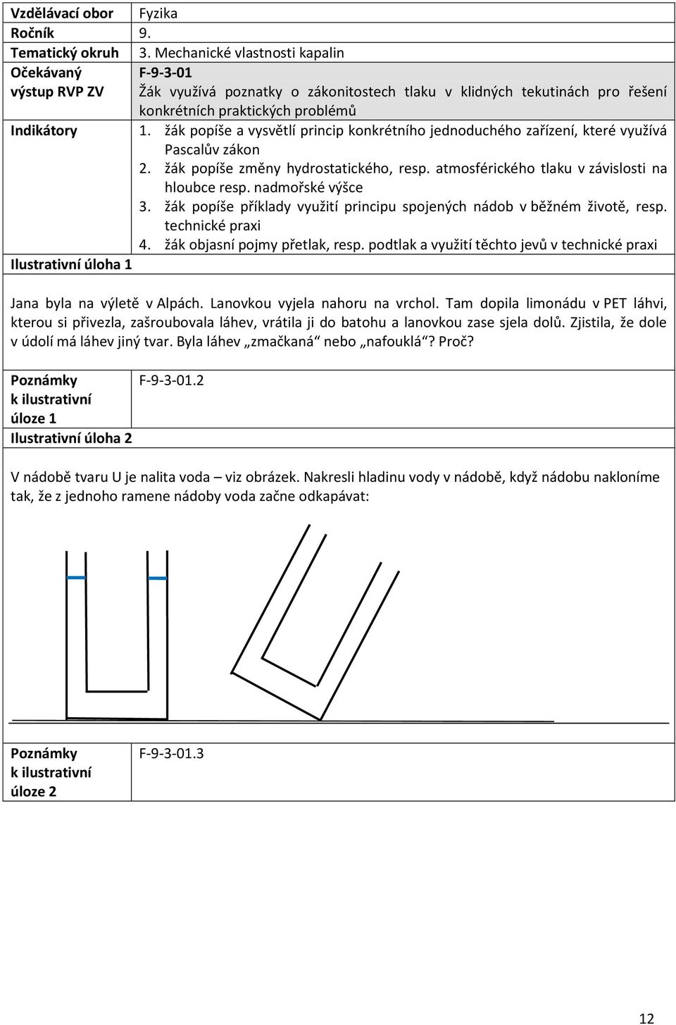 žák popíše a vysvětlí princip konkrétního jednoduchého zařízení, které využívá Pascalův zákon 2. žák popíše změny hydrostatického, resp. atmosférického tlaku v závislosti na hloubce resp.