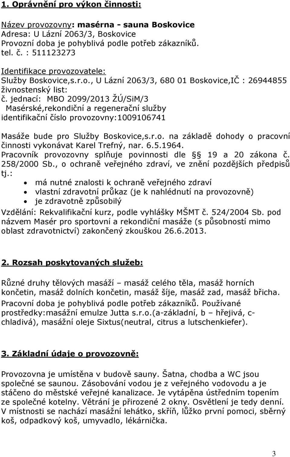 PROVOZNÍ ŘÁD MASÉRNY v Boskovicích - PDF Stažení zdarma
