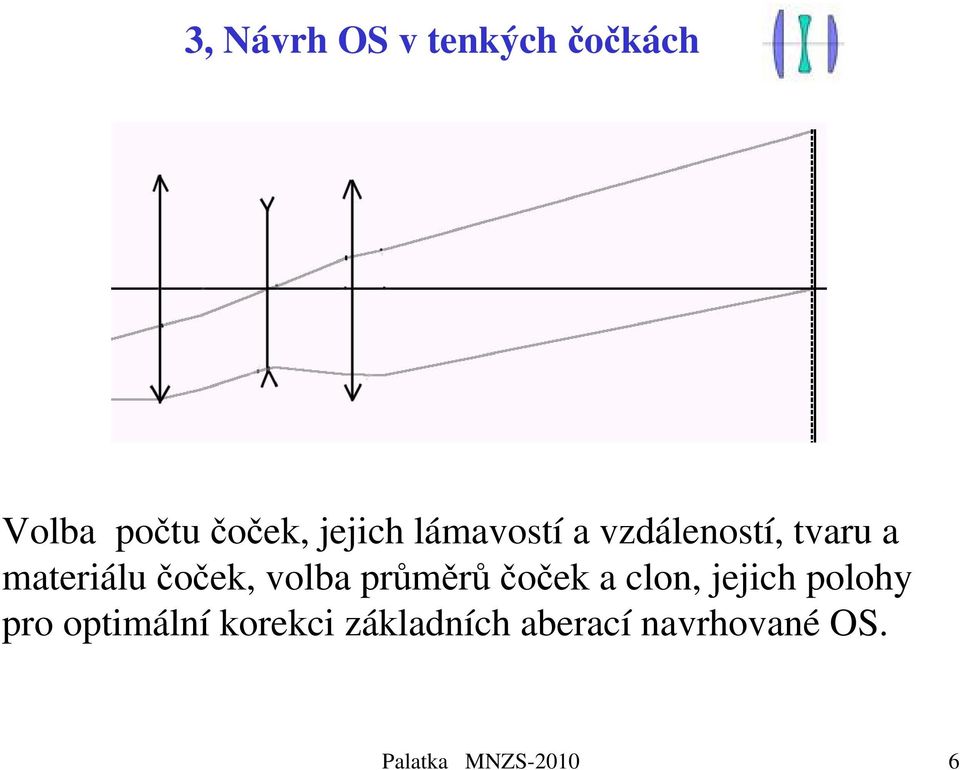 průměrůčoček a clon, jejich polohy pro optimální