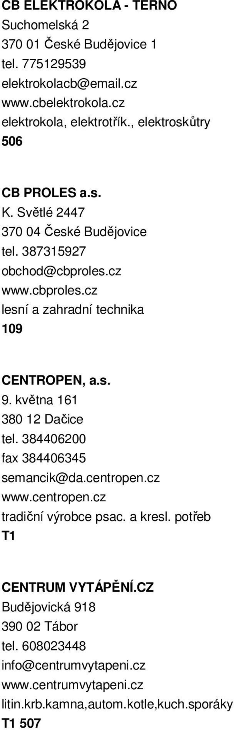 s. 9. května 161 380 12 Dačice tel. 384406200 fax 384406345 semancik@da.centropen.cz www.centropen.cz tradiční výrobce psac. a kresl.