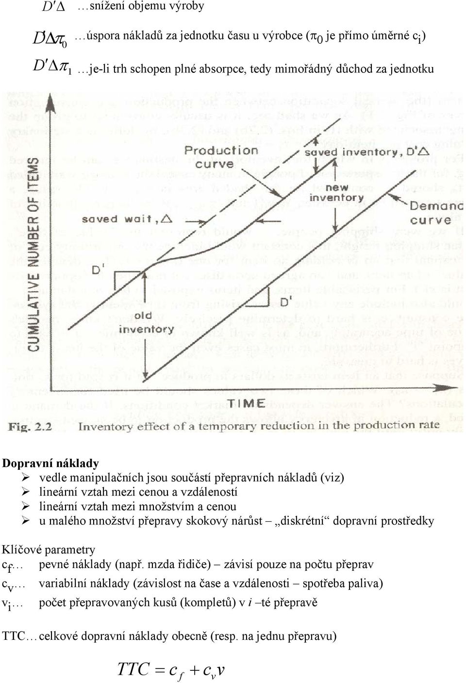 množství přepravy skokový nárůst diskrétní dopravní prostředky Klíčové parametry c f pevné náklady (např.