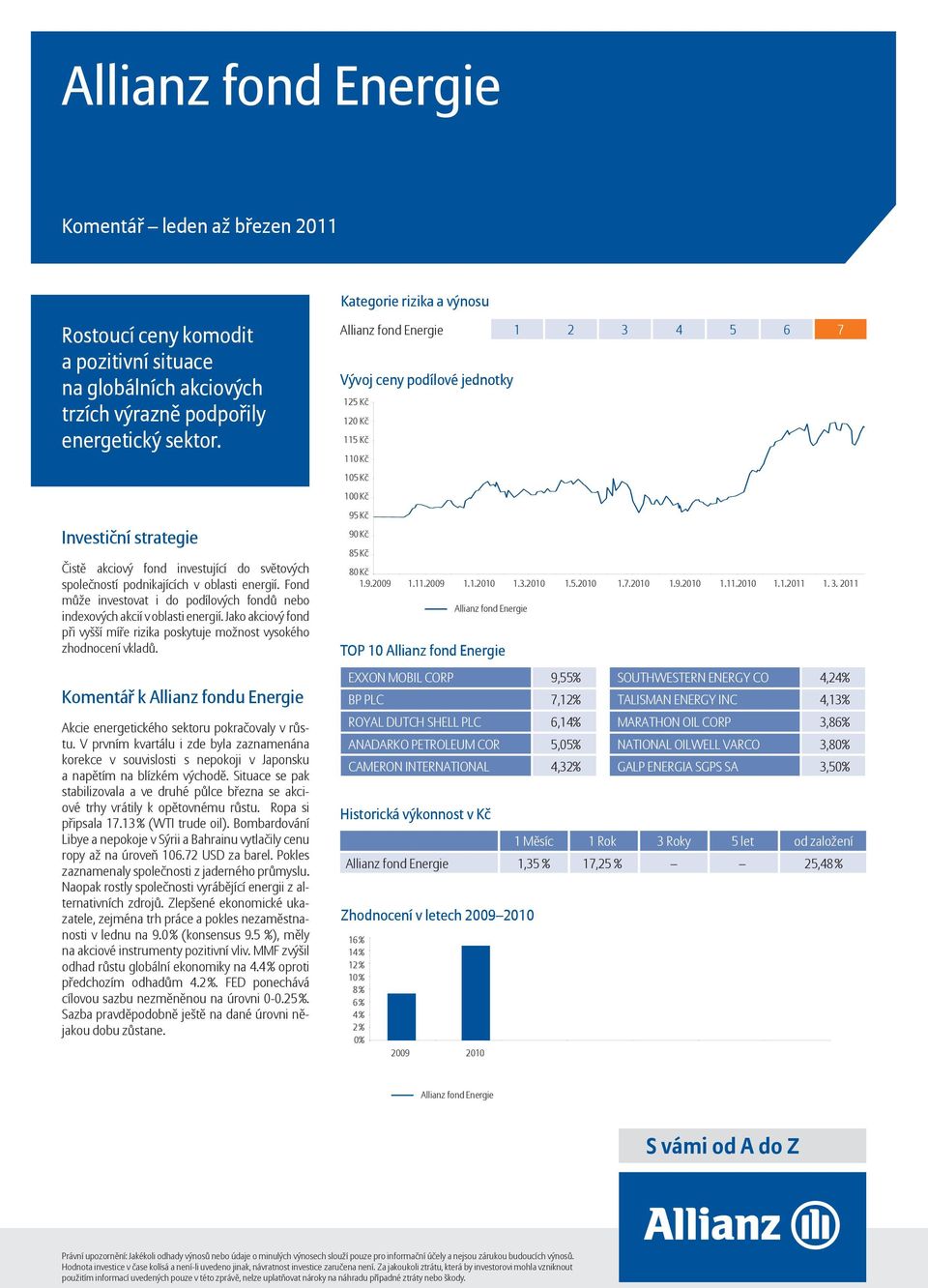 Jako akciový fond při vyšší míře rizika poskytuje možnost vysokého zhodnocení vkladů. Komentář k Allianz fondu Energie Akcie energetického sektoru pokračovaly v růstu.