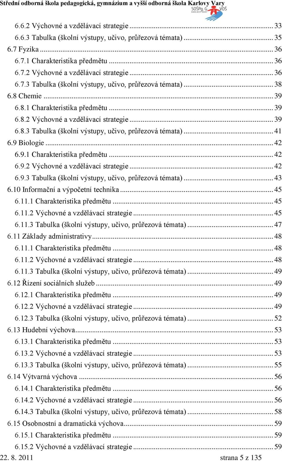 10 Informační a výpočetní technika... 45 6.11.1 Charakteristika předmětu... 45 6.11.2 Výchovné a vzdělávací strategie... 45 6.11.3 Tabulka (školní výstupy, učivo, průřezová témata)... 47 6.