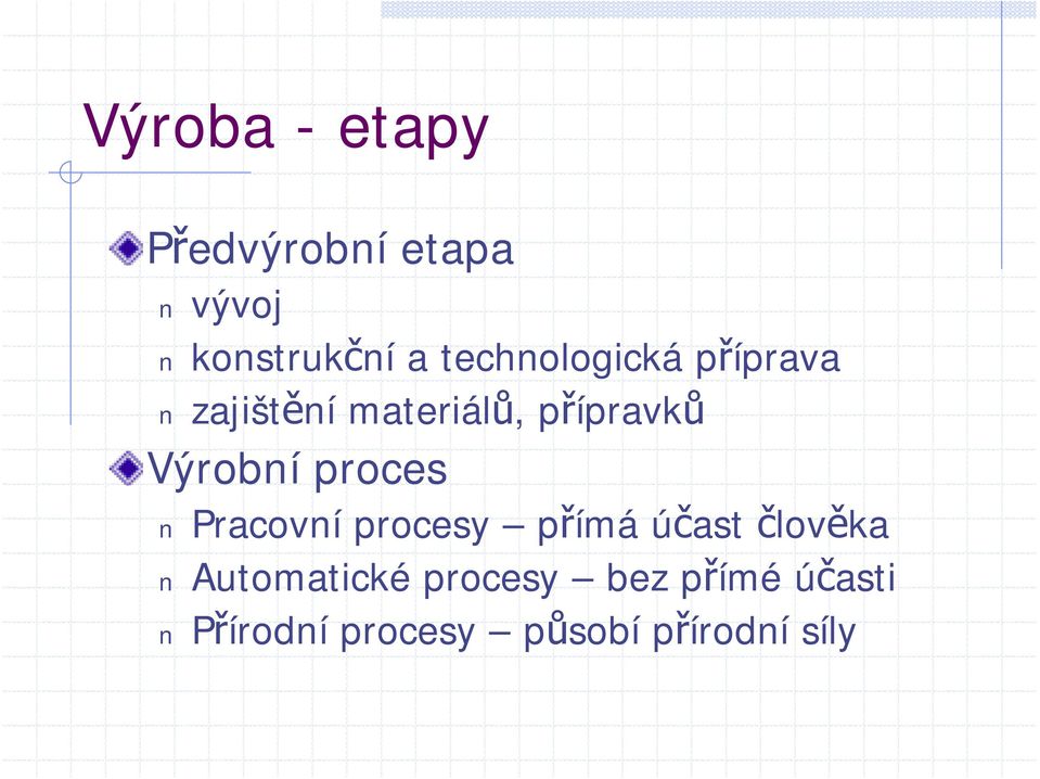 Výrobní proces Pracovní procesy přímá účast člověka