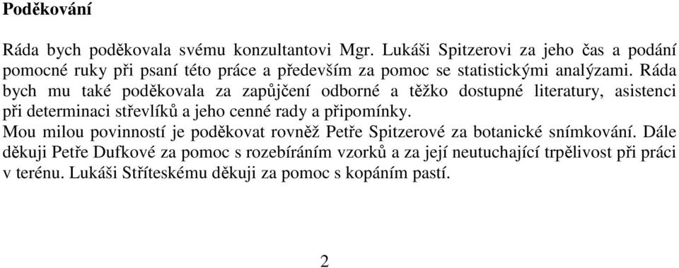 Ráda bych mu také poděkovala za zapůjčení odborné a těžko dostupné literatury, asistenci při determinaci střevlíků a jeho cenné rady a